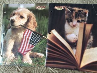 Vintage Cuddly Cuties Folders From 1990s - Puppy W/ Us Flag,  Kitten W/ Book