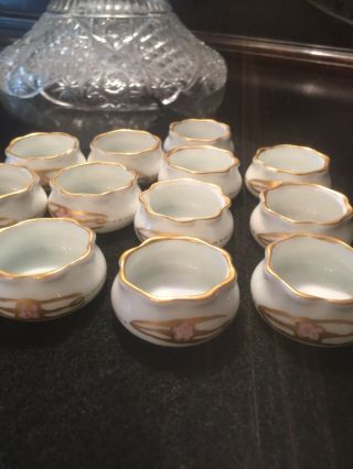 Antique O&eg Royal Austria Set Of 12 Gold Trim Porcelain Open Salt Cellars