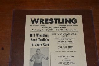 Rare 1954 Wrestling Advertising Sign - American Legion Arena - Sarasota FL 3