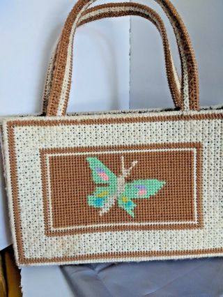Retro Vintage Counted Cross Stitch - Purse Hand Bag Tote - Butterfly Flowers