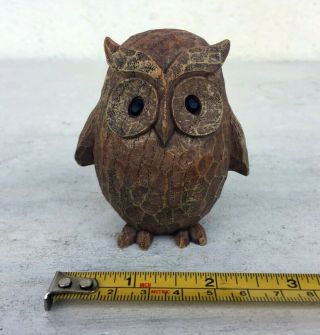 Vintage Folk Art 3” Hand Carved Wooden Owl Wood Statue