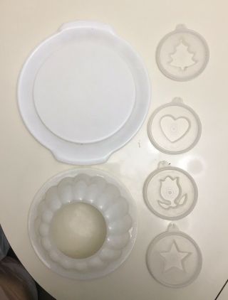Vintage Tupperware Jello Mold With 4 Inserts - Star,  Flower,  Heart,  Tree