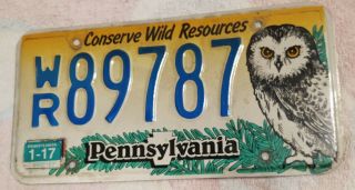 2017 Vintage Pennsylvania Pa Conserve Wild Resources Owl License Plate Tag