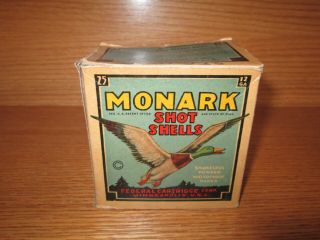 Vintage Empty Federal Monark 12 Gauge Shot Shells Box Minneapolis M123