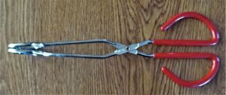 Vintage Tongs With Teeth 9 " Stainless Kitchen Tongs With Red Grip Handles