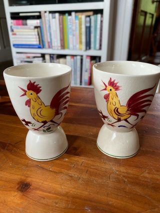 Vintage Adams Set Of 2 Egg Pottery Cups,  Made In England Rooster