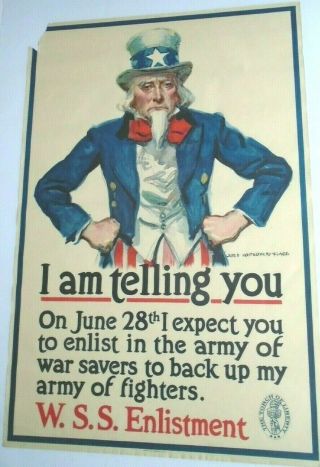 Antique Wwi War Recruitment Poster James Flagg Uncle Sam Telling You 2