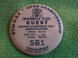 57th Us Golf Association Open Championship Guest Badge June 1957