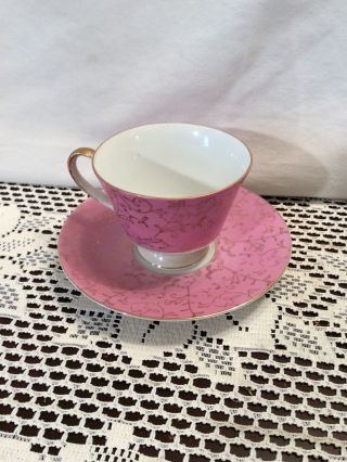 Vintage Porcelain Tea Cup And Saucer Set White W/ Pink And Gold Accents