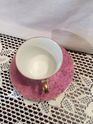 Vintage Porcelain Tea Cup and Saucer Set White w/ Pink and Gold Accents 3