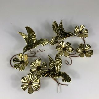 Set 3 Vintage Metal Hummingbirds Flowers Wall Decor Art Brass/gold Mid Century
