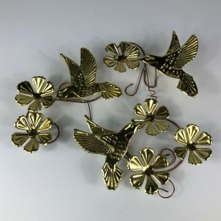 Set 3 Vintage Metal Hummingbirds Flowers Wall Decor Art Brass/Gold Mid Century 2