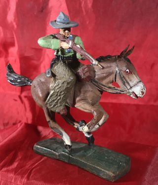 1930’s Vintage Elastolin Composite Figure Cowboy Riding Horse - Rifle -
