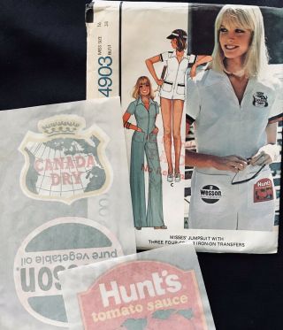 Vtg 1976 Mccalls Sewing Pattern 4903 Jumpsuit Coverall Iron On Logo Transfer 16