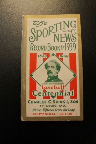 The Sporting News Record Book For 1939 Featuring Abner Doubleday Ex To Exmt