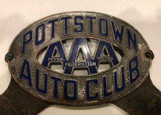 Vintage Porcelain Aaa Pottstown Auto Club License Topper Emblem Badge &bracket