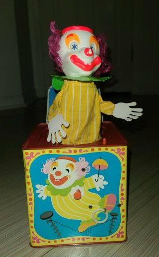 Vintage Talking Clown In - The - Box Tin Pull Cord 1971 By Mattel Jack In The Box