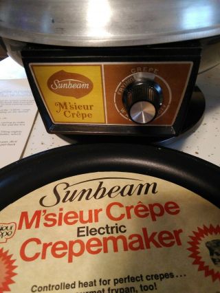 Vintage Sunbeam M ' Sieur Crepe Electric Crepe Maker Complete w book 3