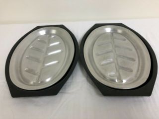 Nordic Ware Serv - A - Sizzler,  No.  24040 Vintage Platters And Holders,  Set Of 2.