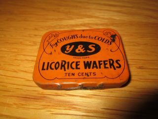 Vintage Tin Y & S Licorice Wafers For Coughs Due To Colds Tin Empty