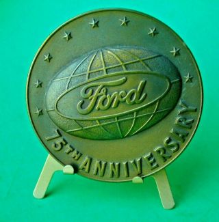 1978 Ford Diamond Jubilee 75th Anniversary Bronze Medallion On Stand