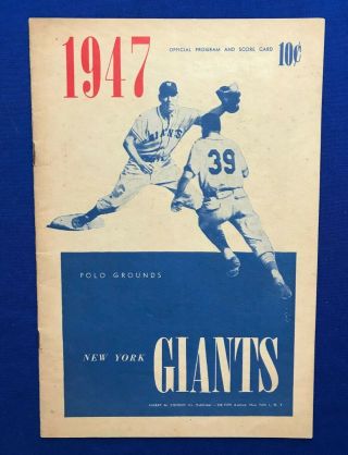1947 Ny Giants Vs Brooklyn Dodgers Jackie Robinson Rookie Baseball Program