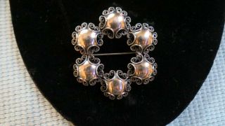 Large Vintage Beau Sterling.  925 Dome Scroll Round Brooch