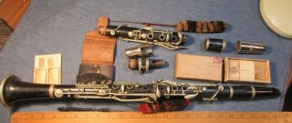 Antique Wood Clarinet Henri Farny,  Cie Paris France,  Plus Reeds,  Parts