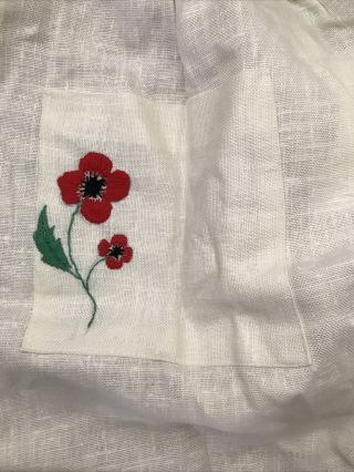 Vintage HANDMADE Half - Apron In White with Embroidered Red Flower on Pockets 3