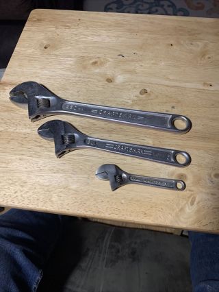 Vtg Craftsman 3pc Adjustable Crescent Wrench Set 10 " 8 " 4” 44604 To 44601