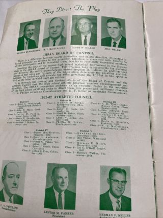Vtg 1962 Indiana High School Basketball State Tournament Program Van Arsdales 3