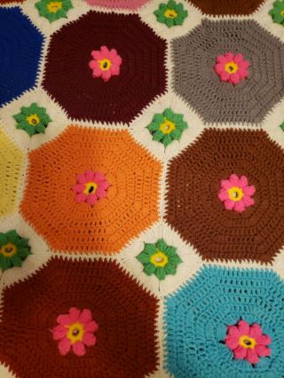 Vintage Crocheted Afghan Granny Hexagon Multicolor 58x45 2
