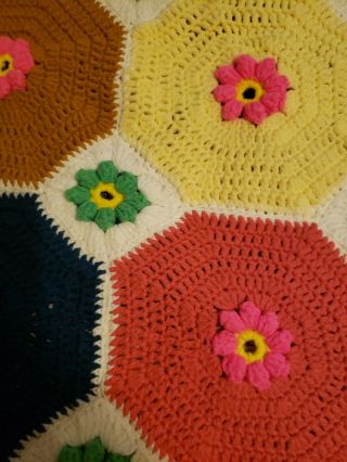 Vintage Crocheted Afghan Granny Hexagon Multicolor 58x45 3