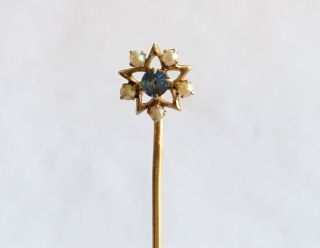 Antique Art Nouveau 10k Stick Pin With Sapphire & Pearls