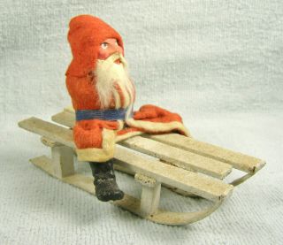 Antique German Christmas Composition Santa Claus Figure On Wood Sled