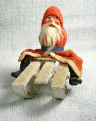Antique German Christmas Composition Santa Claus Figure On Wood Sled 2