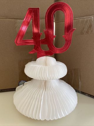 Amscan Honeycomb 40th Vintage Birthday Table Decor White & Red Honeycomb Bell 3