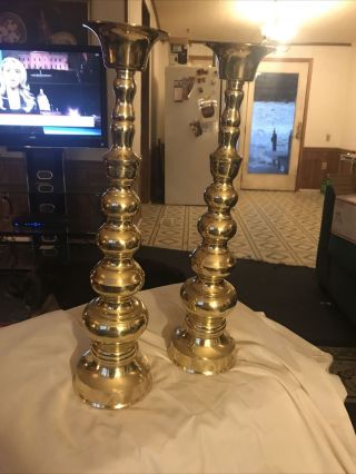 Vintage Brass Candlesticks Candle Holders Set Of 2 18” Tall