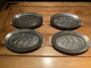 Vintage Set Of 4 Metal Japanese Steak Plates Wood Platters For St Louis