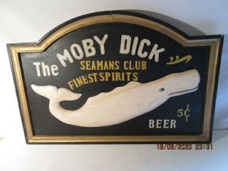 Vtg Moby Dick Seamans Club Bar Sign Vintage Carved Breweriana 23.  5 " W X 15.  5 " H