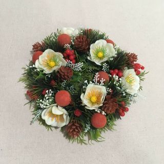 Vintage Christmas Candle Wreath Decor Floral Holiday Centerpiece