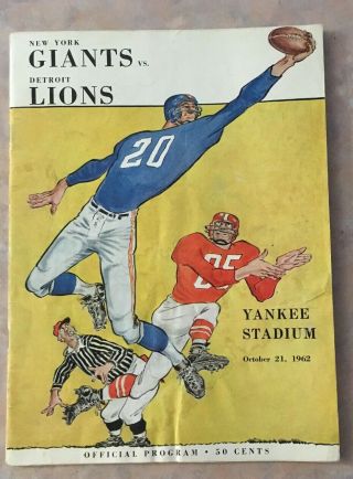 1962 Nfl Program Detroit Lions Vs.  York Giants At Yankee Stadium
