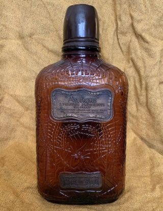 Antique Whiskey Amber Glass Bottle - Spiderweb Embossed - Frankfort Distillery