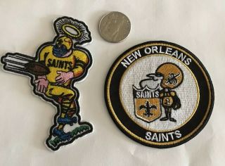 (2) - Orleans Saints Vintage Embroidered Iron On Patches 5”x4”& 3”x 3”