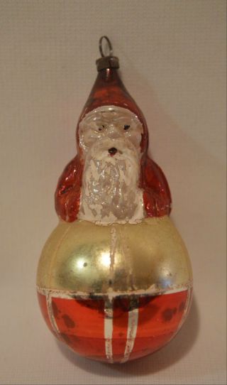 Vintage Antique German Santa On Ball Glass Christmas Ornament