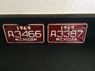 Two Vintage 1969 Michigan Motorcycle License Plates