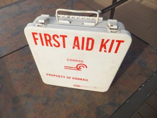 Vintage Conrail First Aid Kit In Metal Box With Full Contents