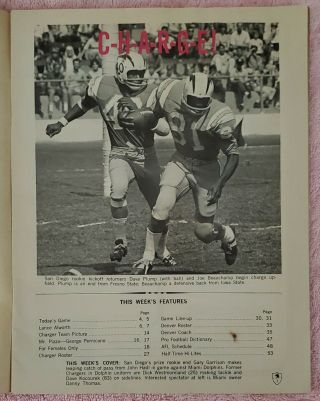 1966 AFL Football Program.  San Diego Chargers vs Denver Broncos,  Balboa Stadium. 2