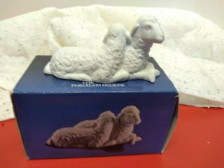 Vintage Avon Ceramic The Sheep Nativity Scene White Box