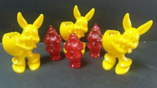 3 Vintage Hard Plastic Easter Bunny Rabbit Candy Containers W/ Egg 5 ",  3 Santa